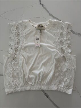 Anthropologie White Lace Trim Cropped Top